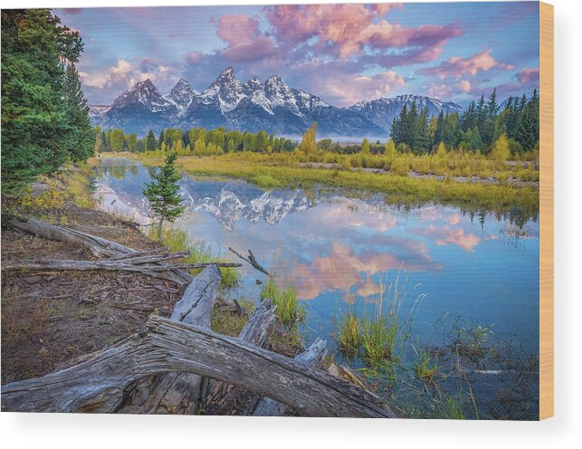 Adventure Wood Print featuring the photograph Grand Teton Sunrise Reflection by Scott McGuire