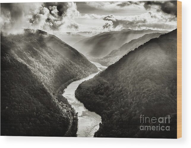 New River Gorge Wood Print featuring the photograph Grandview in Black and White by Thomas R Fletcher