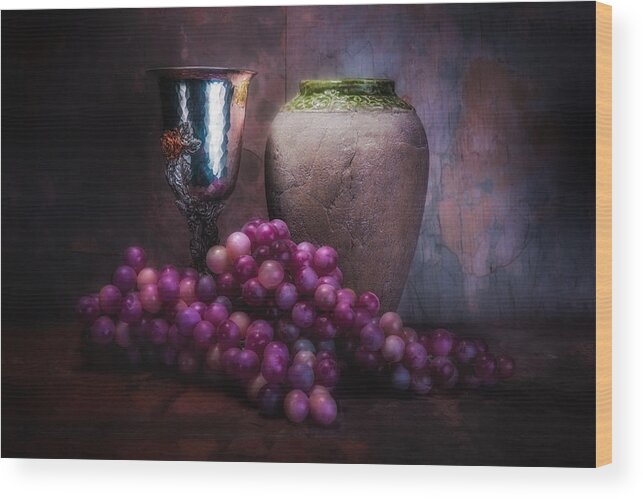 Food Wood Print featuring the photograph Grapes and Silver Goblet by Tom Mc Nemar