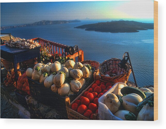 Europe Wood Print featuring the photograph Greek food at Santorini by David Smith