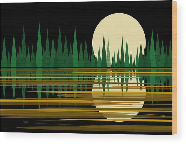 Green Abstract Reflected Landscape Wood Print featuring the digital art Green Abstract Reflected Landscape by Val Arie