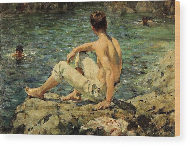 Green And Gold Wood Print featuring the painting Green and Gold by Henry Scott Tuke