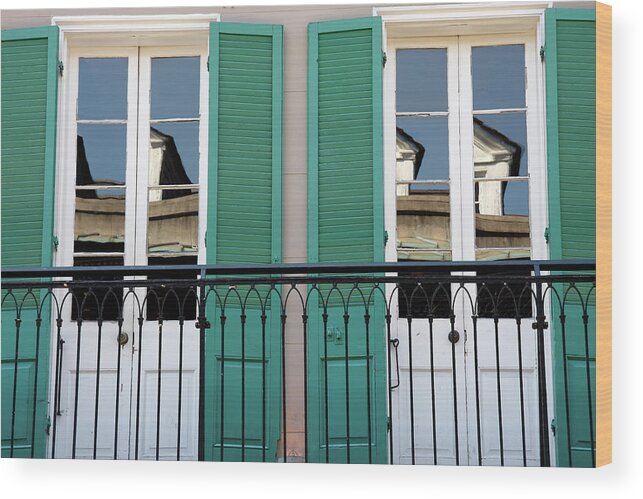 New Orleans Wood Print featuring the photograph Green Shutters Reflections by KG Thienemann