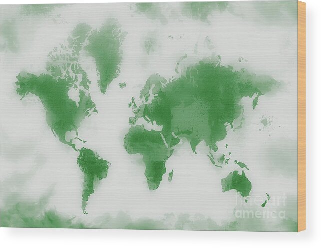 Map Wood Print featuring the digital art Green World Map by Zaira Dzhaubaeva