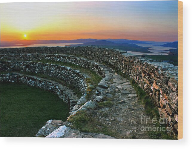 Sunset Wood Print featuring the photograph Grianan Fort At Dusk by Nina Ficur Feenan