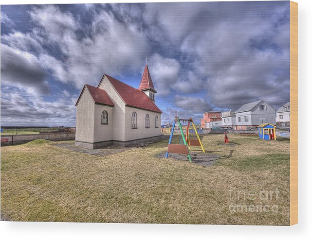 Grindavik Wood Print featuring the photograph Grindavik Church Iceland Enhancer by Jack Torcello