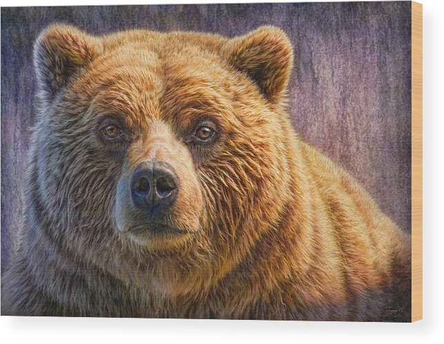 Grizzly Wood Print featuring the painting Grizzly Portrait by Phil Jaeger