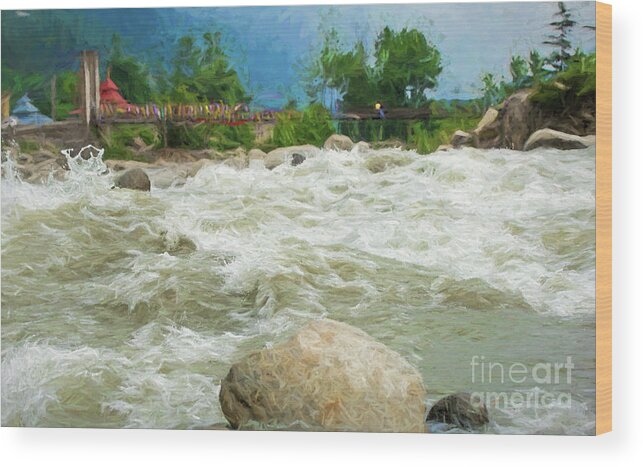 Landscape Wood Print featuring the digital art Gushing Waters by Pravine Chester