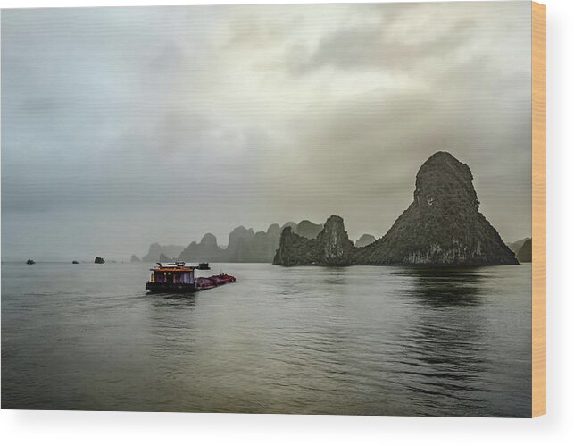 Asia Wood Print featuring the photograph Ha Long Barge by Maria Coulson