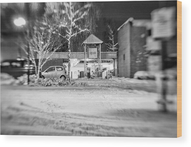 Hale Barns Wood Print featuring the photograph Hale Barns Square in the snow by Neil Alexander Photography