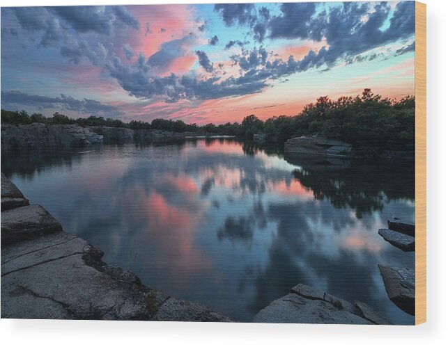 Halibut Pt. Rockport Ma. Wood Print featuring the photograph Halibut Pt Quarry Reflection Rockport MA by Michael Hubley