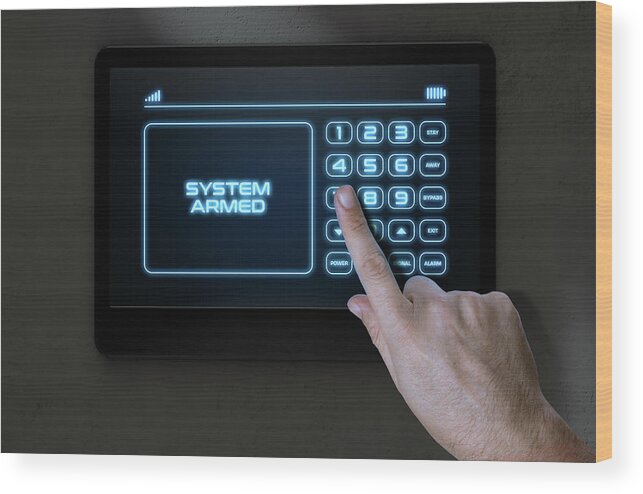 Security Wood Print featuring the digital art Hand Pressing Modern Home Security by Allan Swart