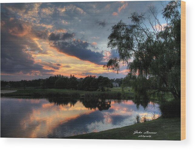 Sunset Wood Print featuring the photograph Harbor Reflections by John Loreaux