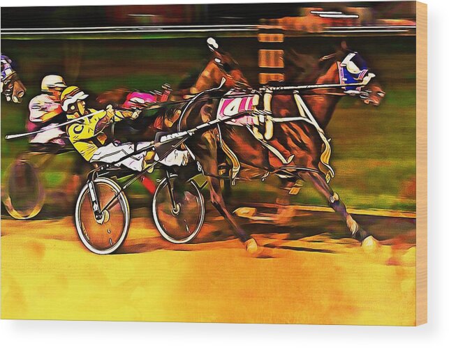 Race Wood Print featuring the mixed media Harness Race #2 by Tatiana Travelways