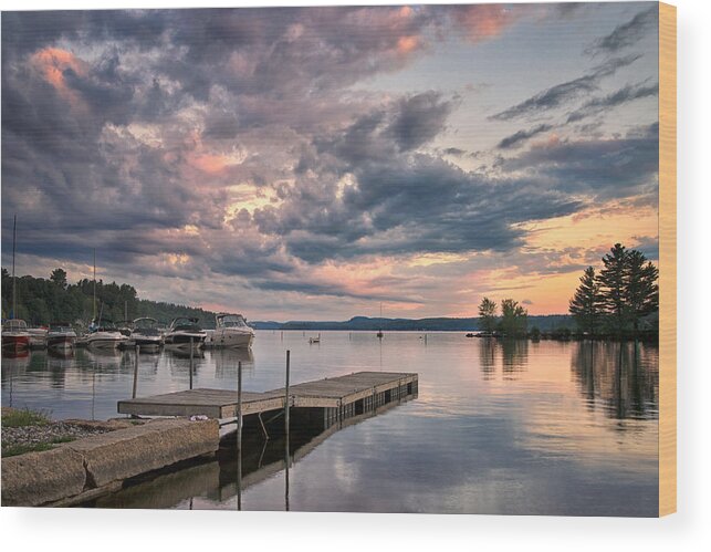 #landscape#maine#harrison#longlake#boatlaunch#sunset Wood Print featuring the photograph Harrison Boat Launch by Darylann Leonard Photography