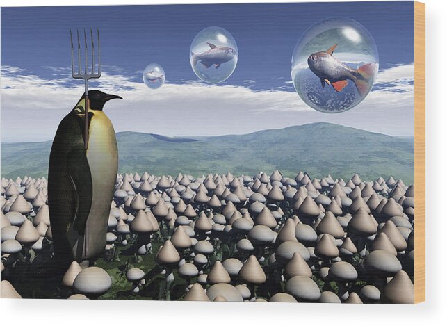 Surreal Wood Print featuring the digital art Harvest Day Sightings by Richard Rizzo