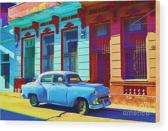 Havana Wood Print featuring the painting Havana Classic Car by Chris Andruskiewicz