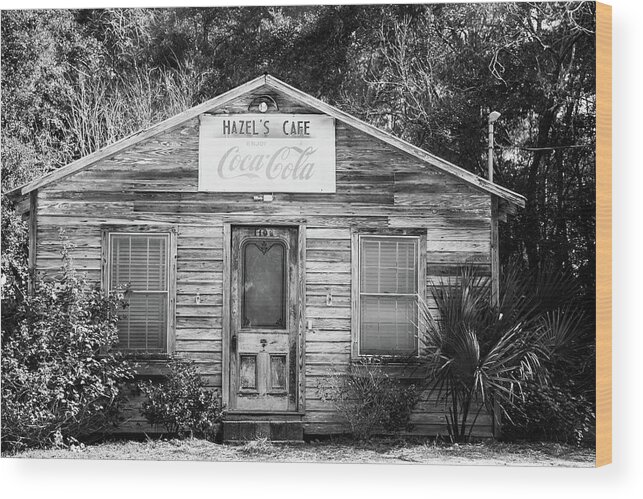 Hazel's Cafe Wood Print featuring the photograph Hazels Cafe BW by Darryl Brooks