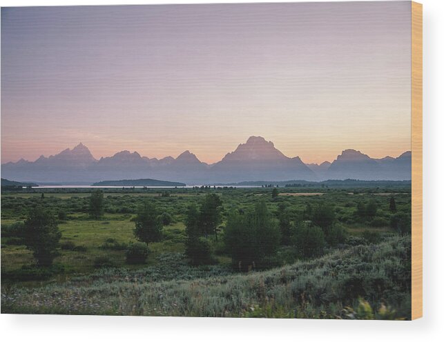 Grand Tetons Wood Print featuring the photograph Hazy Sunset in the Tetons by Margaret Pitcher