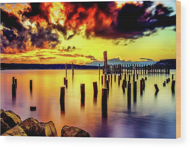 Titlow Wood Print featuring the photograph HDR Vibrant Titlow Beach Sunset by Rob Green