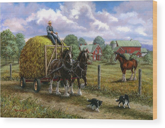 Farm Wood Print featuring the painting Heading for the Loft by Richard De Wolfe