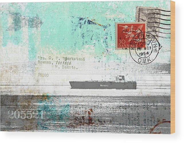 Freighter Wood Print featuring the mixed media Heading to Seattle by Carol Leigh