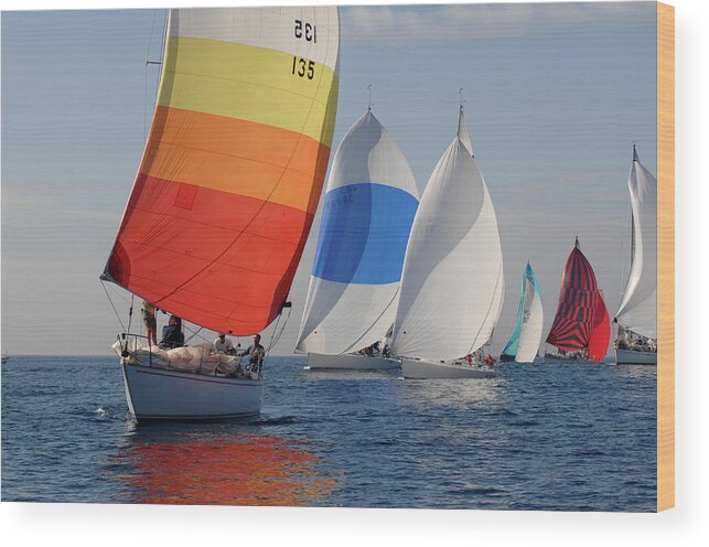 Sailing Wood Print featuring the photograph Heading towind windward mark by David Shuler