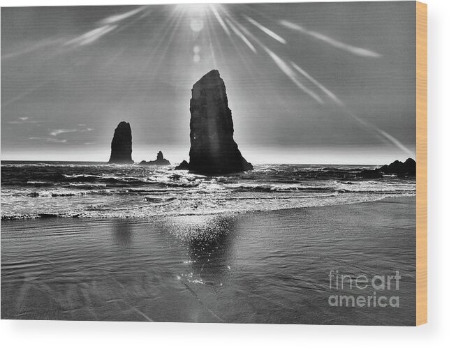 The Needles-cannon Beach Wood Print featuring the photograph Heavenly Light by Scott Cameron