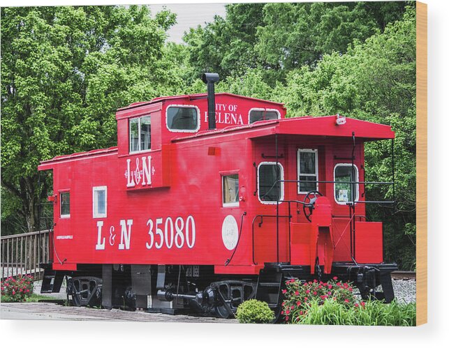 Helena Wood Print featuring the photograph Helena Red Caboose by Parker Cunningham