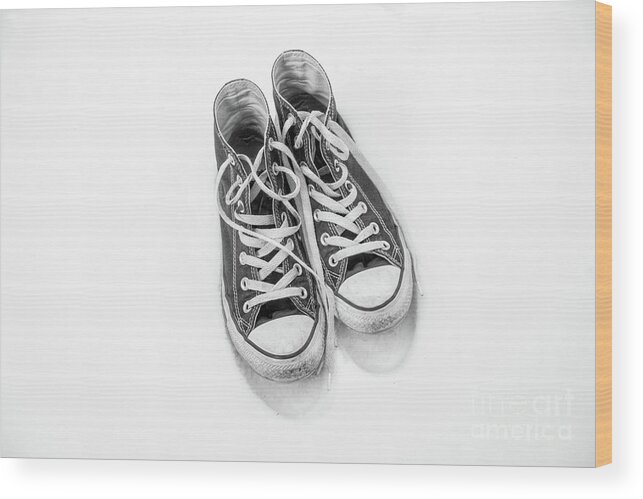 High Tops In Snow Black And White Wood Print featuring the digital art High Tops in Snow Black and White by Randy Steele