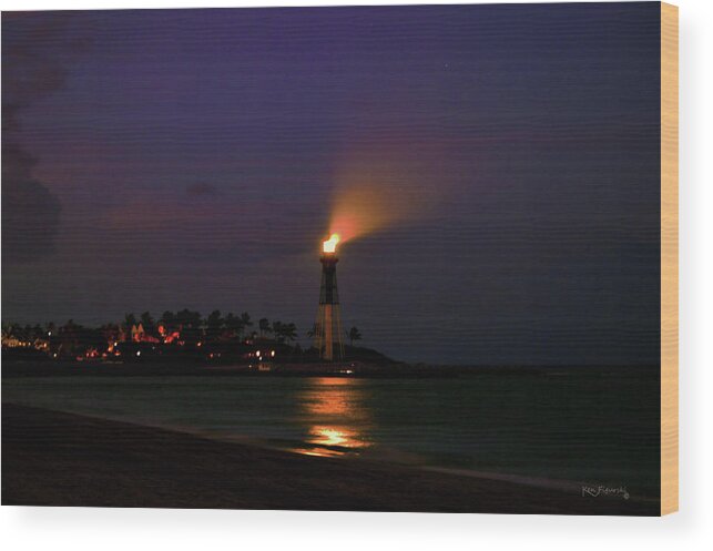 Delray Wood Print featuring the photograph Hillsboro Lighthouse warm Glow by Ken Figurski
