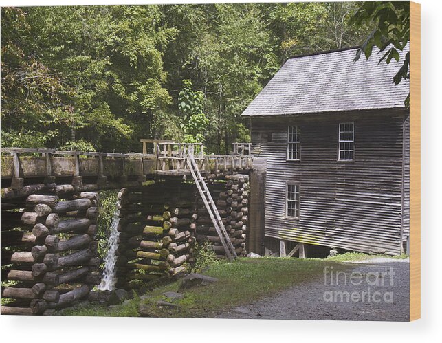 Smoky Wood Print featuring the photograph Historic Grist Mill, Smoky Mountains by Karen Foley