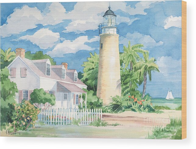 Lighthouse Wood Print featuring the painting Historic Key West Lighthouse by Paul Brent