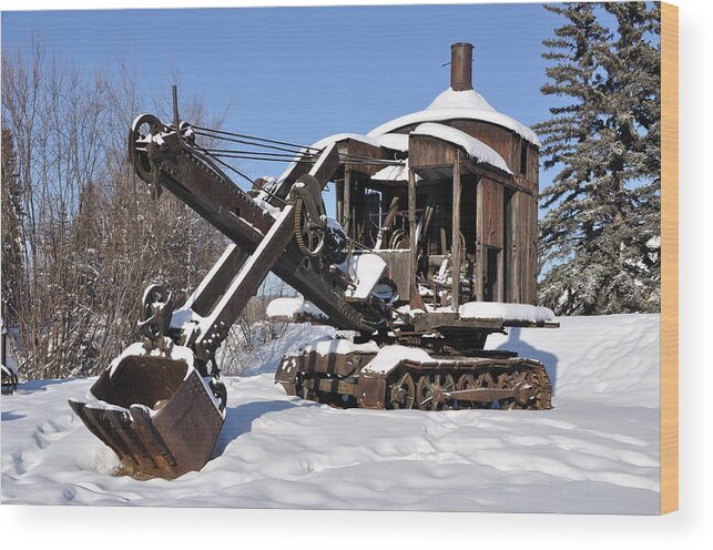 Alaska Wood Print featuring the photograph Historic Mining Steam Shovel during Alaska Winter by Gary Whitton