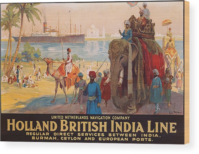 Holland Wood Print featuring the painting Holland British India cruising line, tourist steamship by Long Shot