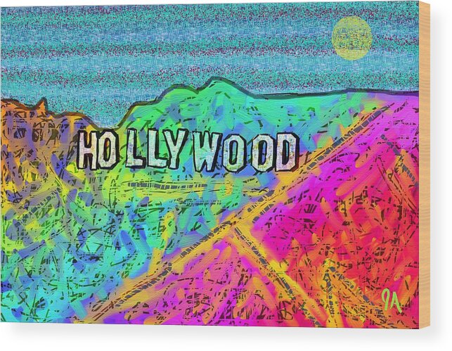 Hollywood Wood Print featuring the painting HollyColorWood by Jeremy Aiyadurai
