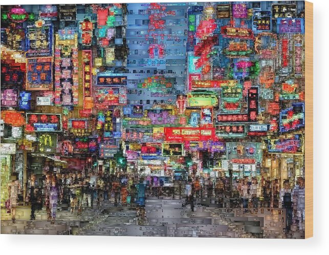 Rafael Salazar Wood Print featuring the digital art Hong Kong City Nightlife by Rafael Salazar