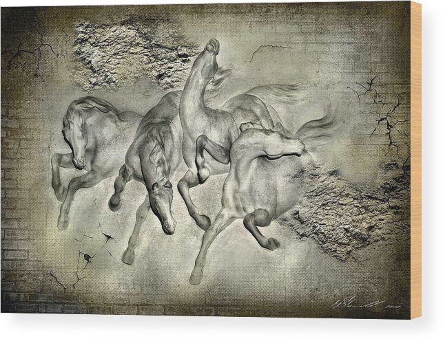 Architecture Wood Print featuring the digital art Horses by Svetlana Sewell