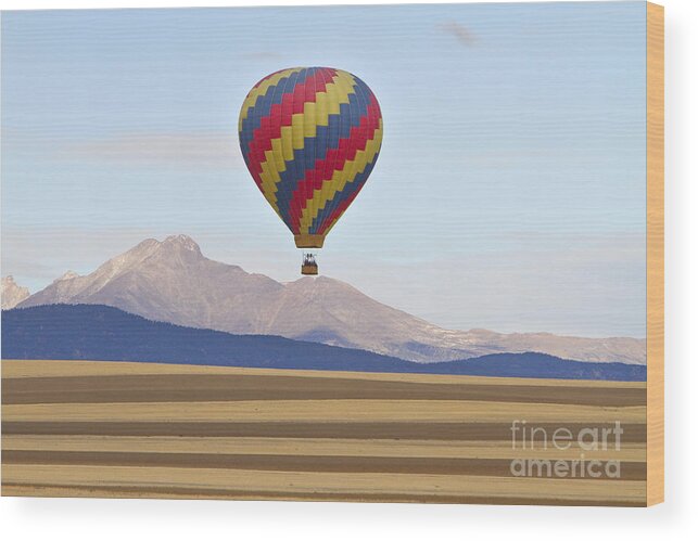 'hot Air Balloon' Wood Print featuring the photograph Hot Air Balloon and Longs Peak by James BO Insogna