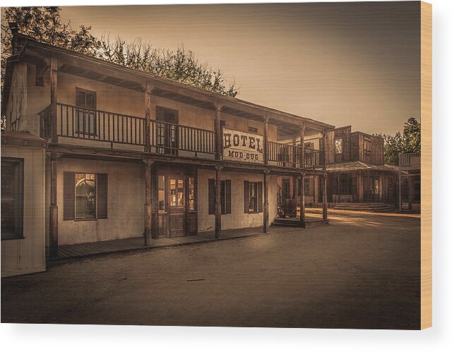 Ghost Town Wood Print featuring the photograph Hotel Mud Bug by Gene Parks