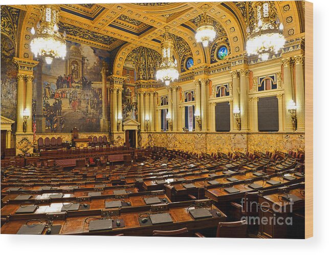 Pennsylvania Wood Print featuring the photograph House of Representatives Chamber in Harrisburg PA by Olivier Le Queinec