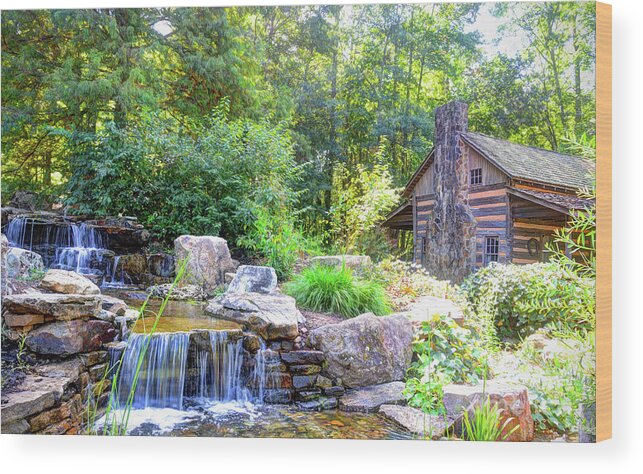 Hunt Cabin At The Botanical Gardens In Clemson Wood Print featuring the photograph Hunt Cabin at the Botanical Gardens by Savannah Gibbs
