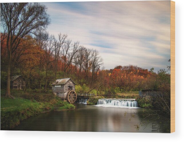 Mill Wisconsin Water Water Mill Historic Autumn Fall Colors Scenic Horizontal Landscape Wood Print featuring the photograph Hyde's Mill, Wisconsin by Peter Herman