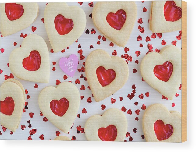 Valentines Day Wood Print featuring the photograph I Love You Heart Cookies by Teri Virbickis