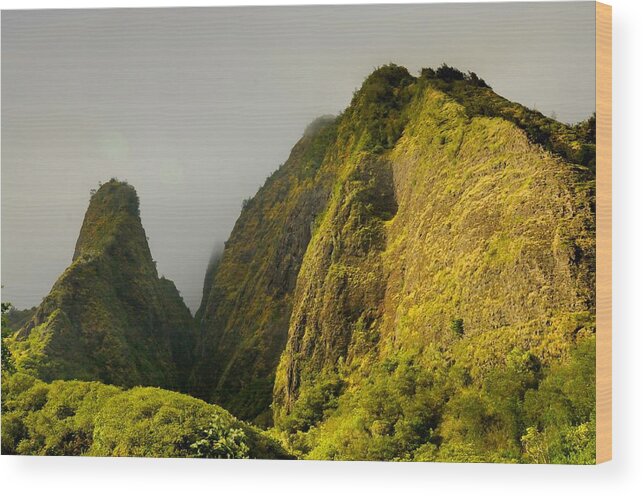 Maui Wood Print featuring the photograph Iao Needle and Mountain by Richard Omura