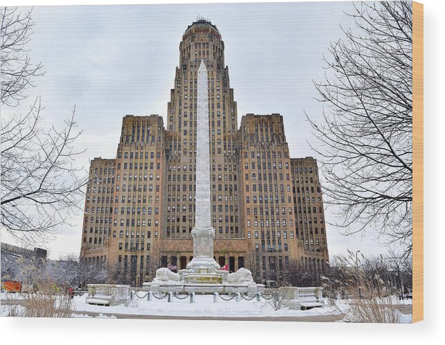 Art Deco Wood Print featuring the photograph Iconic Buffalo City Hall in Winter by Nicole Lloyd