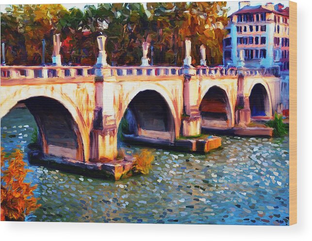 Bridge Wood Print featuring the painting Impressionist Bridge by Raheel Shakeel