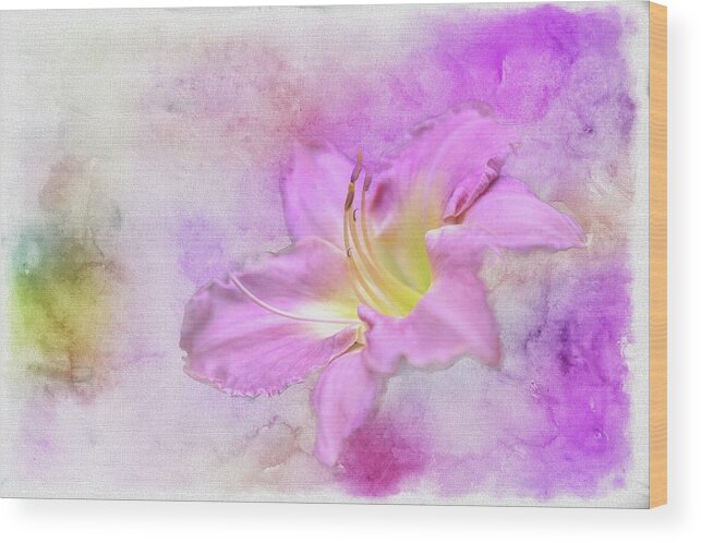 Flower Wood Print featuring the painting In The Pink by Ches Black