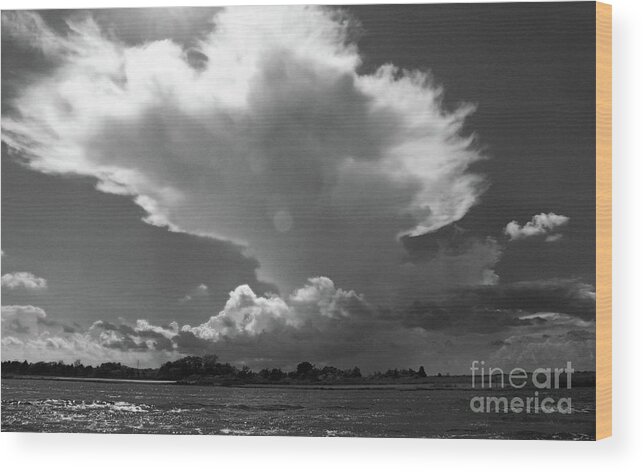 Landscape Wood Print featuring the photograph Incoming Storm Over Barnegat Bay BW by Mary Haber