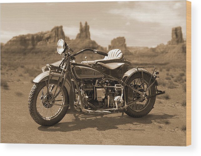 Indian Motorcycle Wood Print featuring the photograph Indian 4 Sidecar by Mike McGlothlen